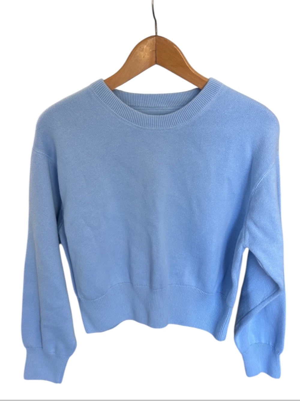 Aerie Sky Blue Cropped Cotton Crewneck Knit Sweater Size M